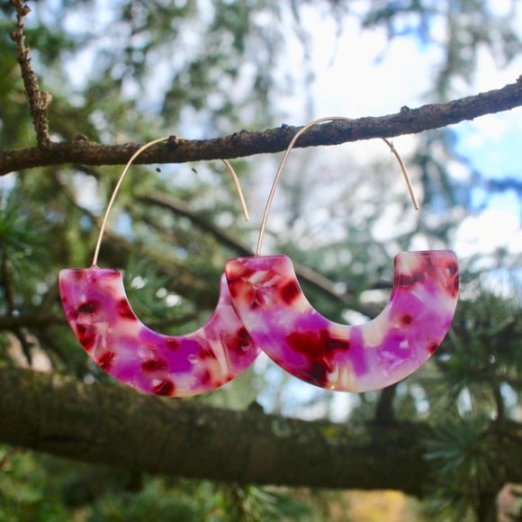 Baublebar Pink White Resin Drop Hoop Earrings - Picture 7 of 12